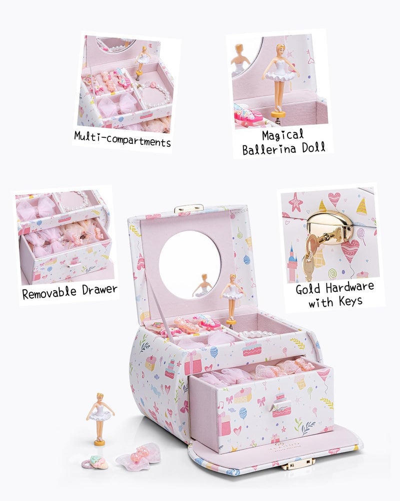 Vlando Musical Jewelry Box for Girls Kids with Drawer, Music Box with Ballerina and Stickers for Birthday Bedroom Decor, Fantasy Princess - Image 3